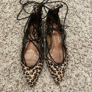 Zara leopard faux-fur print ballet flats